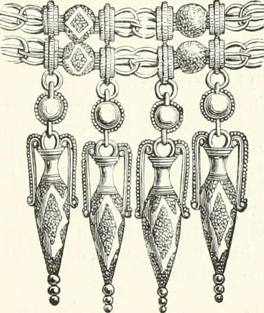An illustration from An illustrated dictionary of words used in art and archaeology. Explaining terms frequently used in works on architecture, arms, bronzes, Christian art, colour, costume, decoration, devices, emblems, heraldry, lace, personal ornaments, pottery, painting, sculpture, &c., with their derivations, 1883, leaf 108