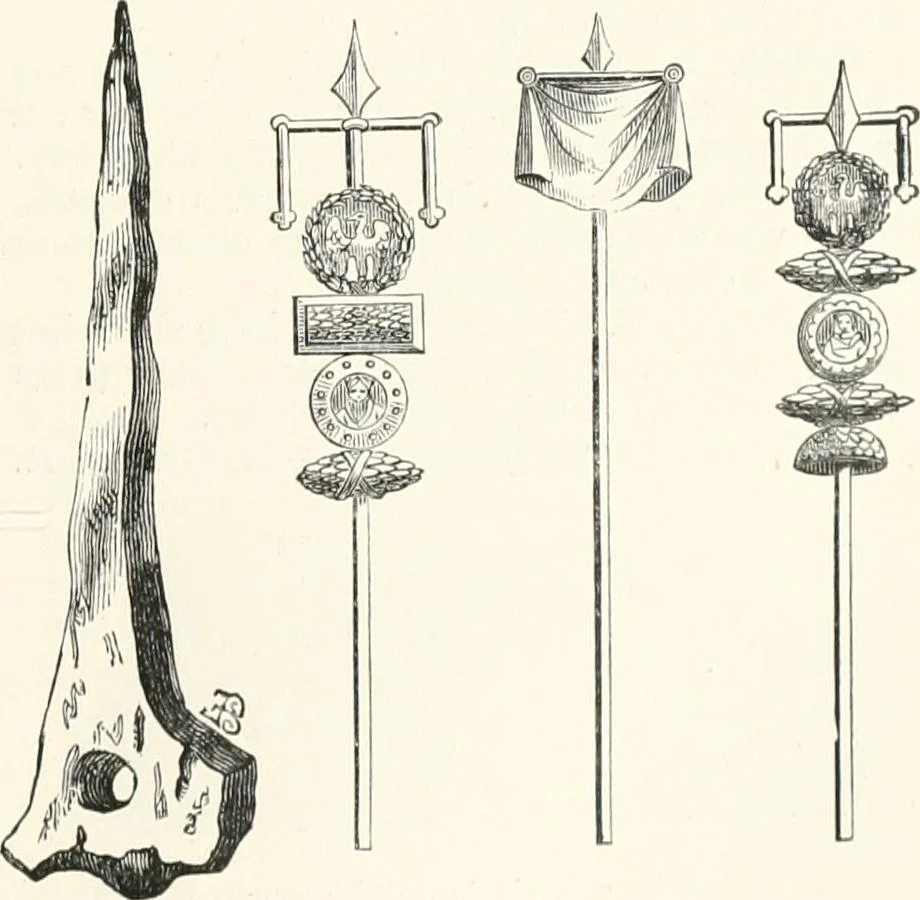 An illustration from An illustrated dictionary of words used in art and archaeology. Explaining terms frequently used in works on architecture, arms, bronzes, Christian art, colour, costume, decoration, devices, emblems, heraldry, lace, personal ornaments, pottery, painting, sculpture, &c., with their derivations, 1883, leaf 112