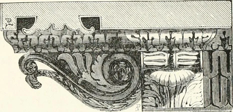 An illustration from An illustrated dictionary of words used in art and archaeology. Explaining terms frequently used in works on architecture, arms, bronzes, Christian art, colour, costume, decoration, devices, emblems, heraldry, lace, personal ornaments, pottery, painting, sculpture, &c., with their derivations, 1883, leaf 14