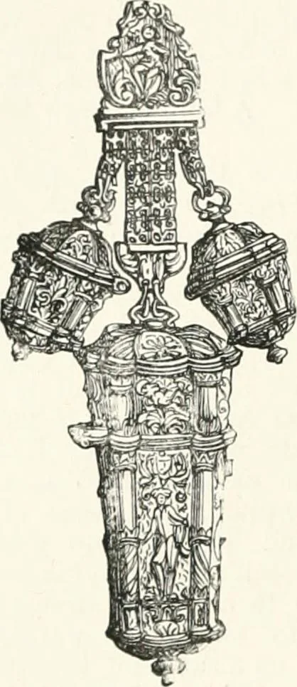 An illustration from An illustrated dictionary of words used in art and archaeology. Explaining terms frequently used in works on architecture, arms, bronzes, Christian art, colour, costume, decoration, devices, emblems, heraldry, lace, personal ornaments, pottery, painting, sculpture, &c., with their derivations, 1883, leaf 143