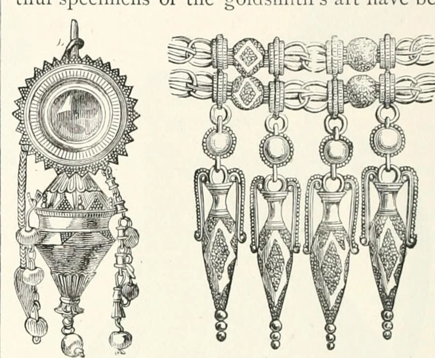 An illustration from An illustrated dictionary of words used in art and archaeology. Explaining terms frequently used in works on architecture, arms, bronzes, Christian art, colour, costume, decoration, devices, emblems, heraldry, lace, personal ornaments, pottery, painting, sculpture, &c., with their derivations, 1883, leaf 169