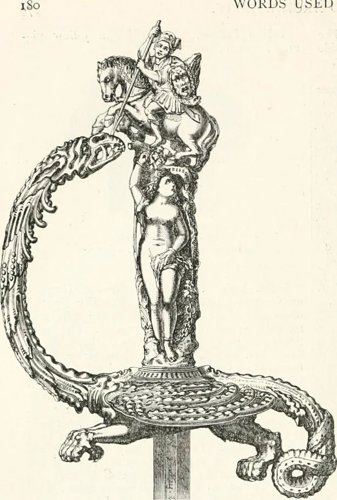 An illustration from An illustrated dictionary of words used in art and archaeology. Explaining terms frequently used in works on architecture, arms, bronzes, Christian art, colour, costume, decoration, devices, emblems, heraldry, lace, personal ornaments, pottery, painting, sculpture, &c., with their derivations, 1883, leaf 191