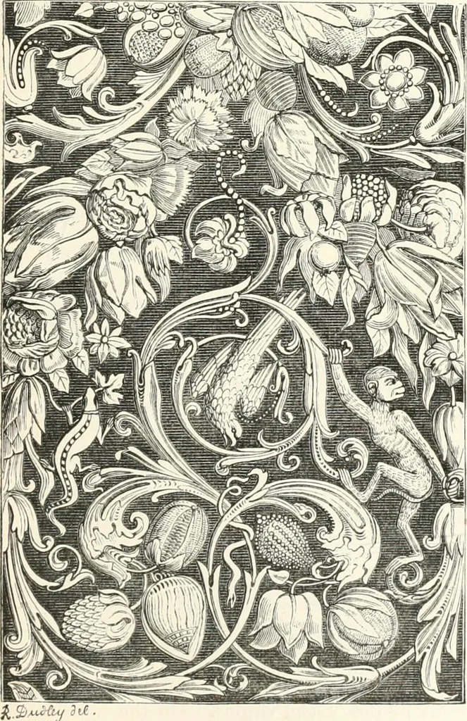 An illustration from An illustrated dictionary of words used in art and archaeology. Explaining terms frequently used in works on architecture, arms, bronzes, Christian art, colour, costume, decoration, devices, emblems, heraldry, lace, personal ornaments, pottery, painting, sculpture, &c., with their derivations, 1883, leaf 202
