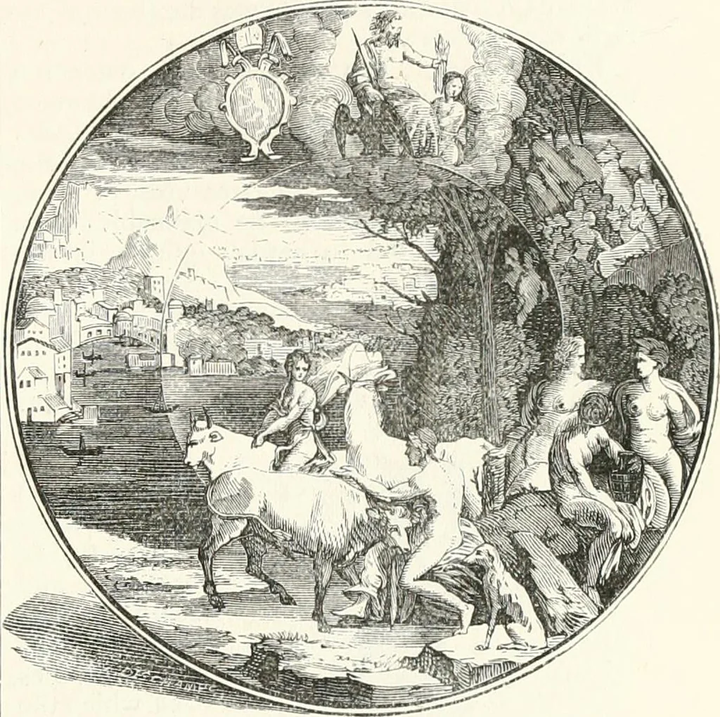 An illustration from An illustrated dictionary of words used in art and archaeology. Explaining terms frequently used in works on architecture, arms, bronzes, Christian art, colour, costume, decoration, devices, emblems, heraldry, lace, personal ornaments, pottery, painting, sculpture, &c., with their derivations, 1883, leaf 214