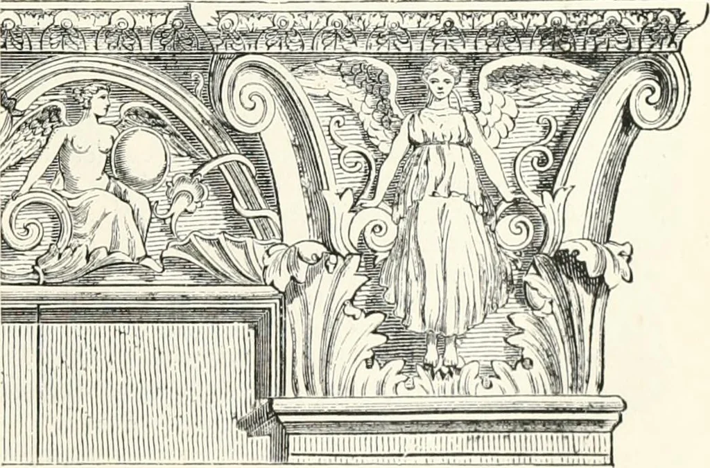 An illustration from An illustrated dictionary of words used in art and archaeology. Explaining terms frequently used in works on architecture, arms, bronzes, Christian art, colour, costume, decoration, devices, emblems, heraldry, lace, personal ornaments, pottery, painting, sculpture, &c., with their derivations, 1883, leaf 28