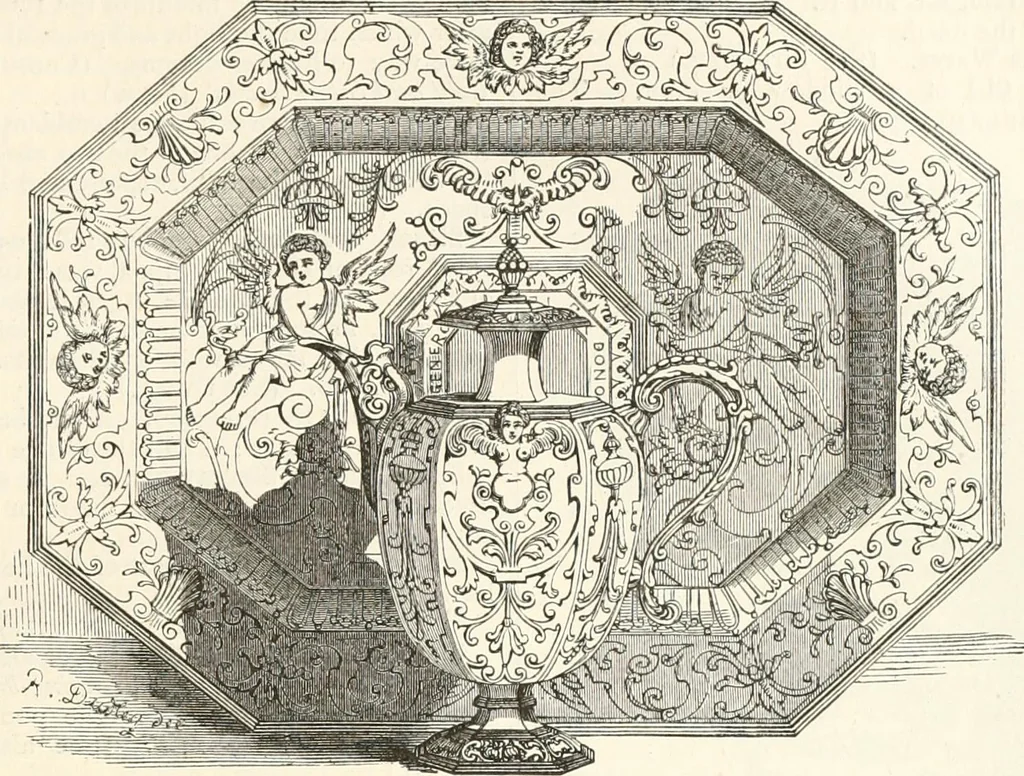 An illustration from An illustrated dictionary of words used in art and archaeology. Explaining terms frequently used in works on architecture, arms, bronzes, Christian art, colour, costume, decoration, devices, emblems, heraldry, lace, personal ornaments, pottery, painting, sculpture, &c., with their derivations, 1883, leaf 308