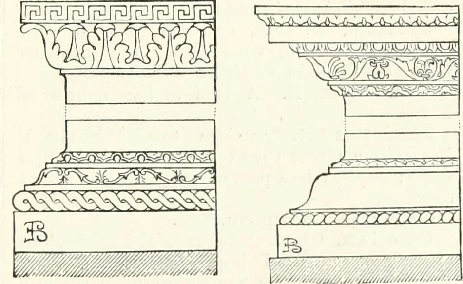 An illustration from An illustrated dictionary of words used in art and archaeology. Explaining terms frequently used in works on architecture, arms, bronzes, Christian art, colour, costume, decoration, devices, emblems, heraldry, lace, personal ornaments, pottery, painting, sculpture, &c., with their derivations, 1883, leaf 318