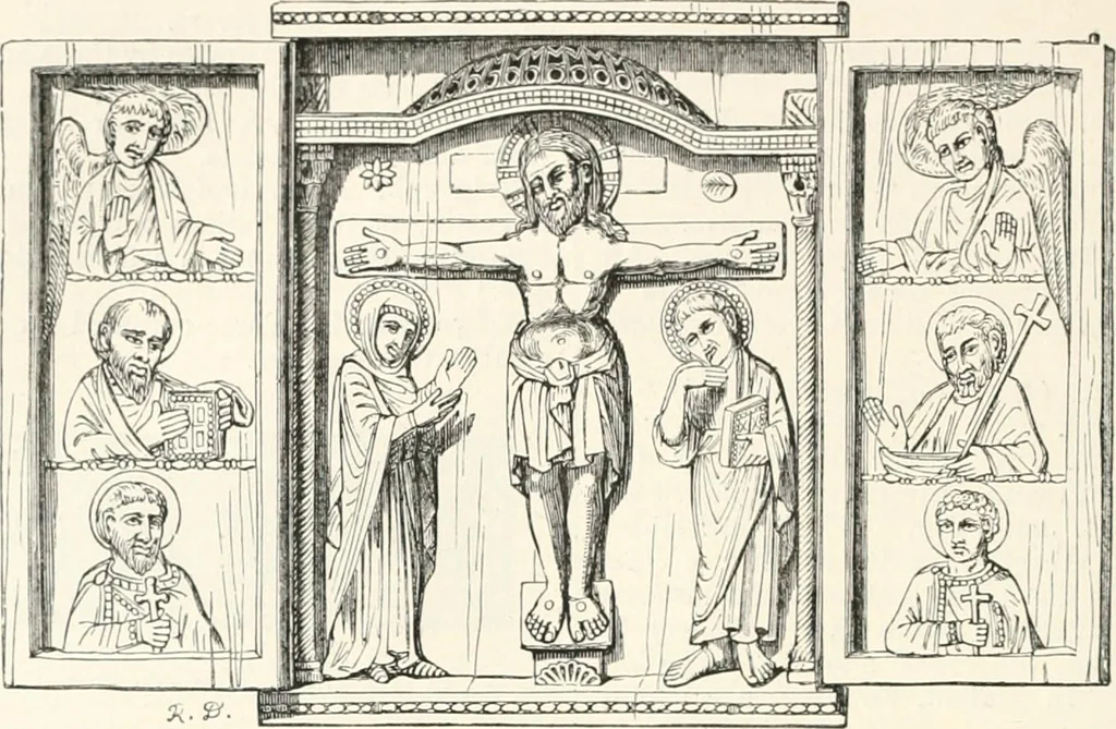 An illustration from An illustrated dictionary of words used in art and archaeology. Explaining terms frequently used in works on architecture, arms, bronzes, Christian art, colour, costume, decoration, devices, emblems, heraldry, lace, personal ornaments, pottery, painting, sculpture, &c., with their derivations, 1883, leaf 337