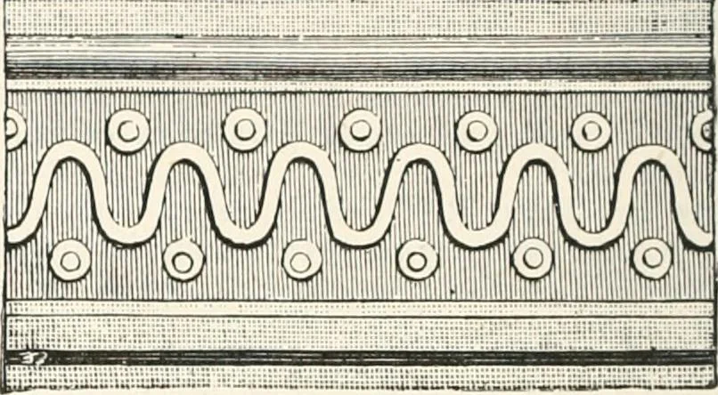 An illustration from An illustrated dictionary of words used in art and archaeology. Explaining terms frequently used in works on architecture, arms, bronzes, Christian art, colour, costume, decoration, devices, emblems, heraldry, lace, personal ornaments, pottery, painting, sculpture, &c., with their derivations, 1883, leaf 341