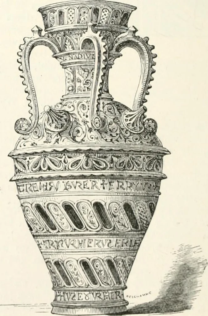 An illustration from An illustrated dictionary of words used in art and archaeology. Explaining terms frequently used in works on architecture, arms, bronzes, Christian art, colour, costume, decoration, devices, emblems, heraldry, lace, personal ornaments, pottery, painting, sculpture, &c., with their derivations, 1883, leaf 343