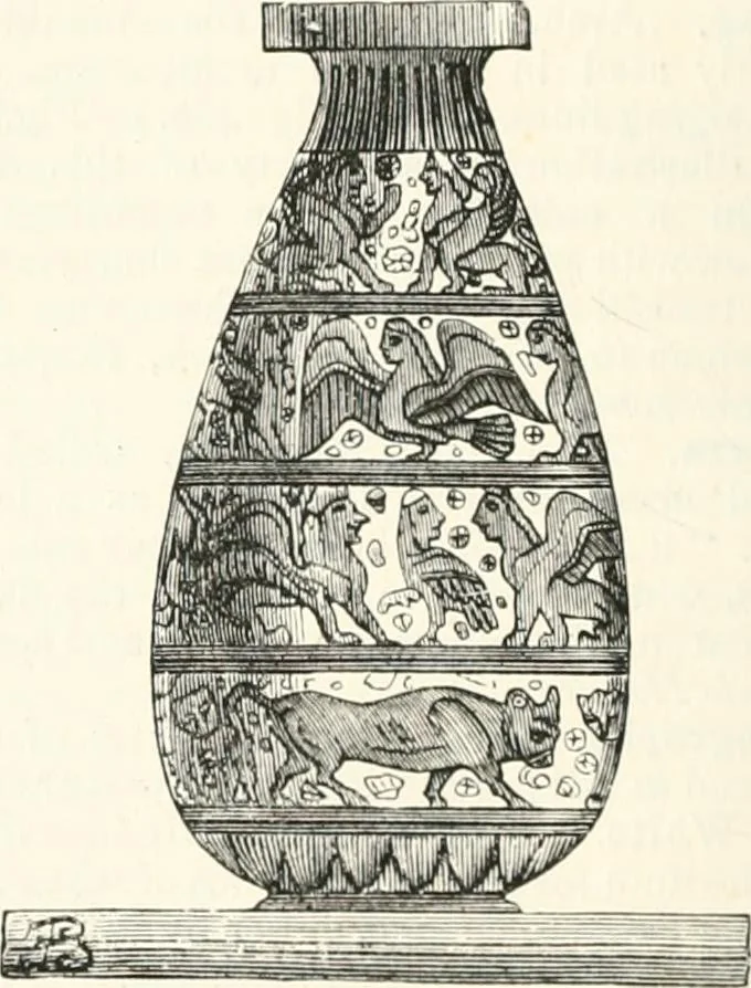 An illustration from An illustrated dictionary of words used in art and archaeology. Explaining terms frequently used in works on architecture, arms, bronzes, Christian art, colour, costume, decoration, devices, emblems, heraldry, lace, personal ornaments, pottery, painting, sculpture, &c., with their derivations, 1883, leaf 361