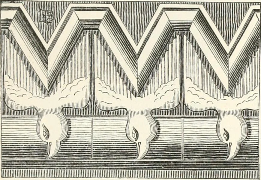An illustration from An illustrated dictionary of words used in art and archaeology. Explaining terms frequently used in works on architecture, arms, bronzes, Christian art, colour, costume, decoration, devices, emblems, heraldry, lace, personal ornaments, pottery, painting, sculpture, &c., with their derivations, 1883, leaf 50