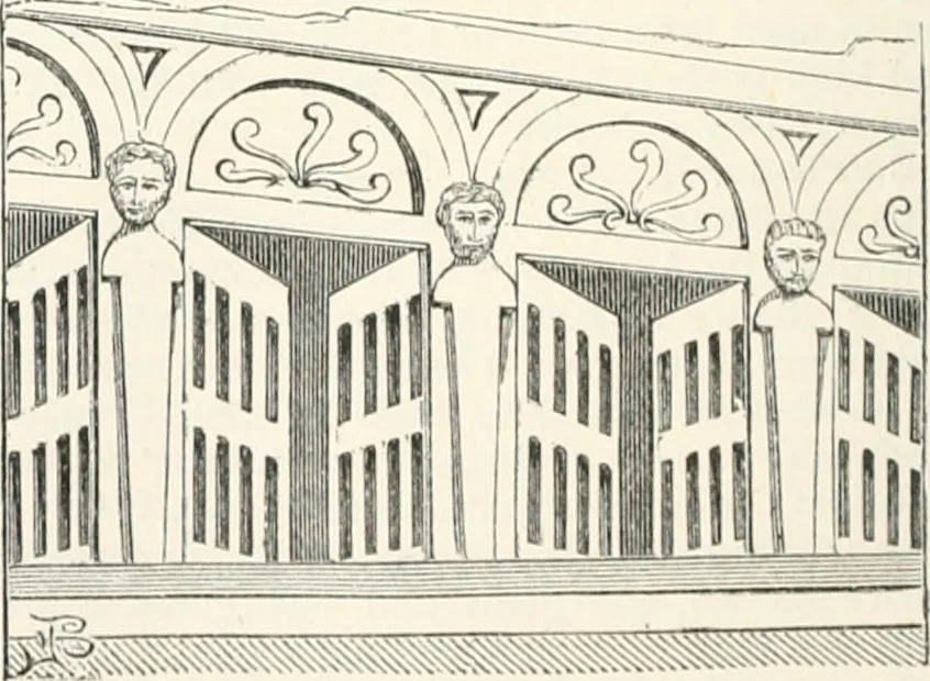 An illustration from An illustrated dictionary of words used in art and archaeology. Explaining terms frequently used in works on architecture, arms, bronzes, Christian art, colour, costume, decoration, devices, emblems, heraldry, lace, personal ornaments, pottery, painting, sculpture, &c., with their derivations, 1883, leaf 69