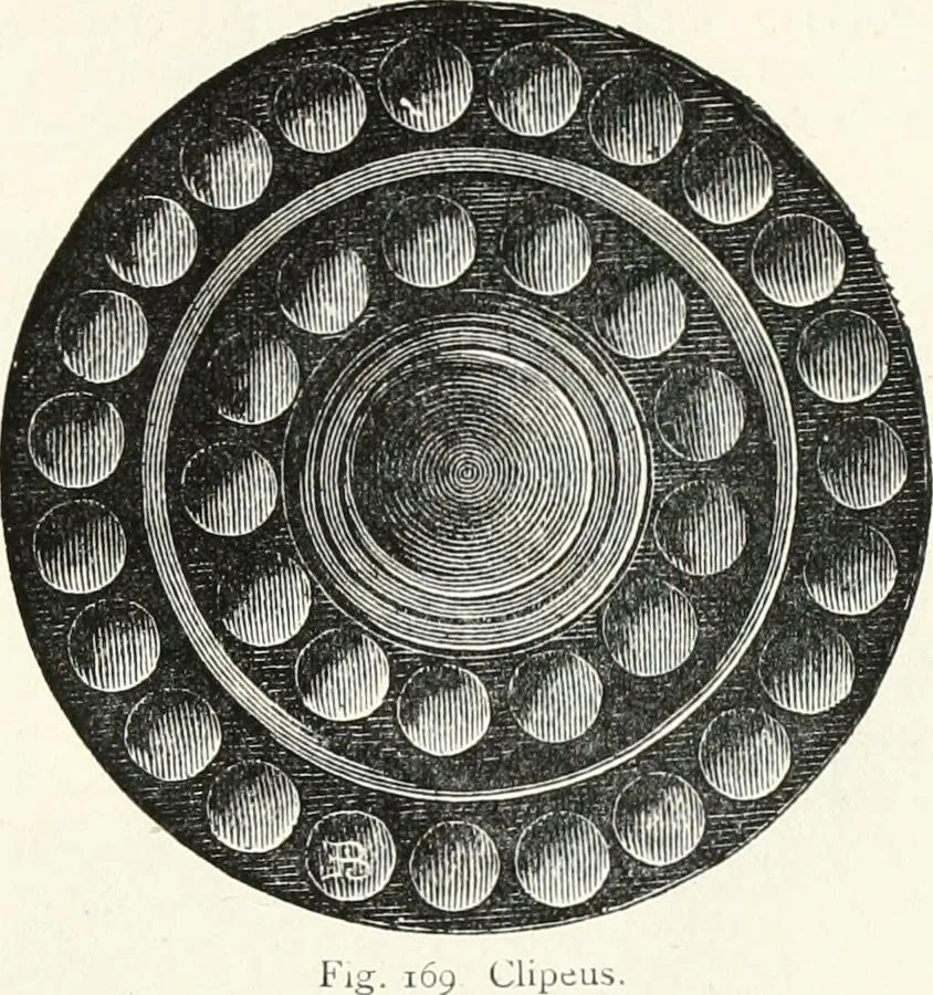 An illustration from An illustrated dictionary of words used in art and archaeology. Explaining terms frequently used in works on architecture, arms, bronzes, Christian art, colour, costume, decoration, devices, emblems, heraldry, lace, personal ornaments, pottery, painting, sculpture, &c., with their derivations, 1883, leaf 88