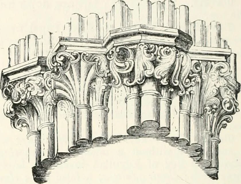 An illustration from An illustrated dictionary of words used in art and archaeology. Explaining terms frequently used in works on architecture, arms, bronzes, Christian art, colour, costume, decoration, devices, emblems, heraldry, lace, personal ornaments, pottery, painting, sculpture, &c., with their derivations, 1883, leaf 89