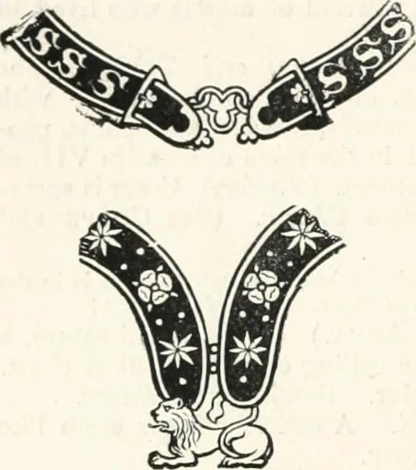 An illustration from An illustrated dictionary of words used in art and archaeology. Explaining terms frequently used in works on architecture, arms, bronzes, Christian art, colour, costume, decoration, devices, emblems, heraldry, lace, personal ornaments, pottery, painting, sculpture, &c., with their derivations, 1883, leaf 93