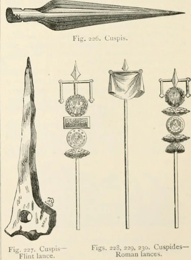An illustration from An illustrated dictionary of words used in art and archaeology. Explaining terms frequently used in works on architecture, arms, bronzes, Christian art, colour, costume, decoration, devices, emblems, heraldry, lace, personal ornaments, pottery, painting, sculpture, &c, with their derivations, 1883, leaf 118