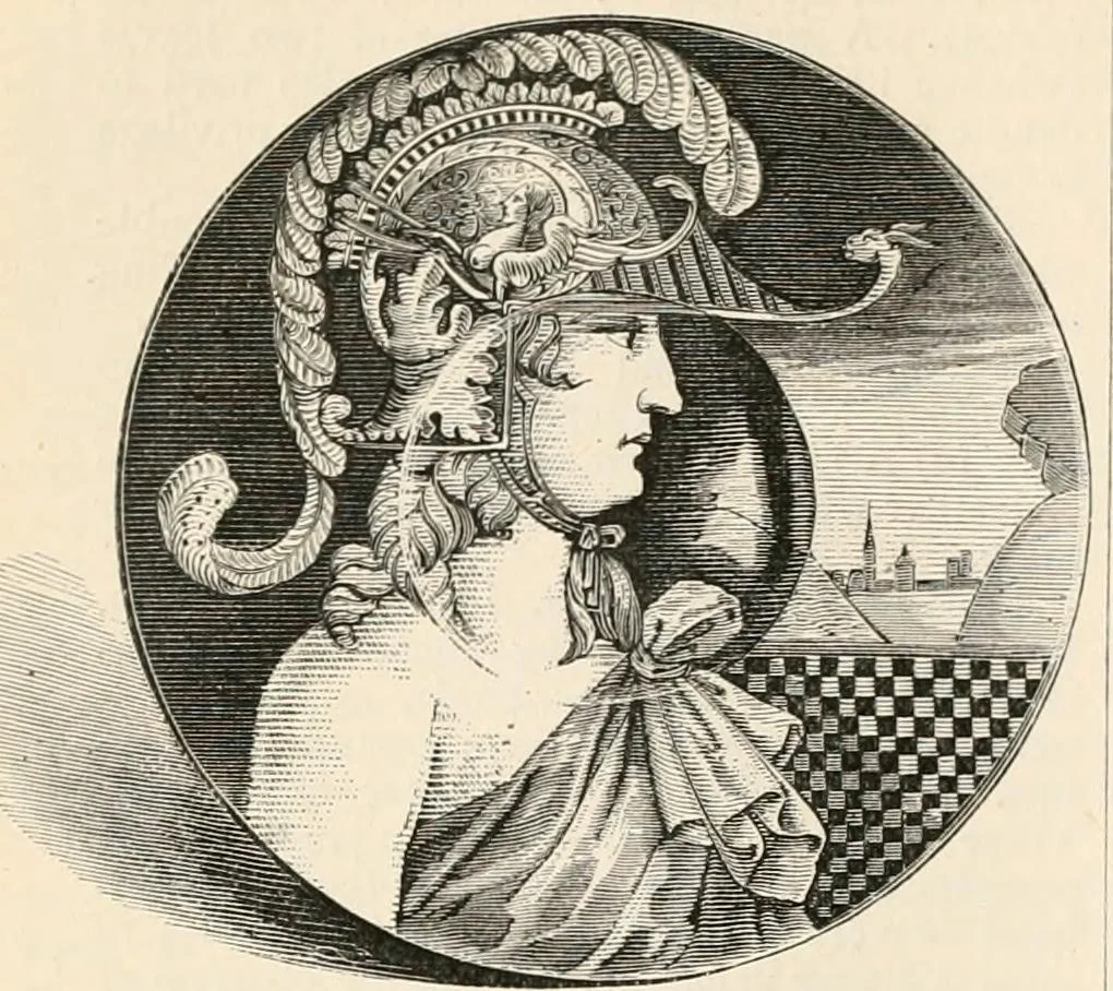 An illustration from An illustrated dictionary of words used in art and archaeology. Explaining terms frequently used in works on architecture, arms, bronzes, Christian art, colour, costume, decoration, devices, emblems, heraldry, lace, personal ornaments, pottery, painting, sculpture, &c, with their derivations, 1883, leaf 129