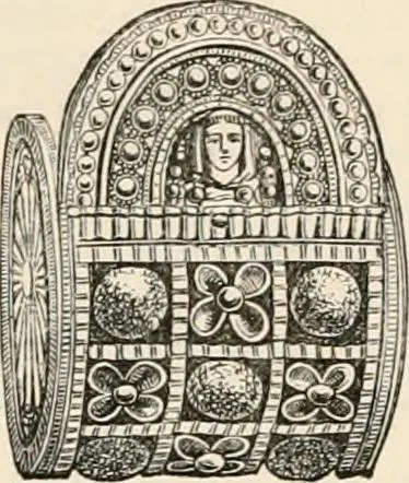 An illustration from An illustrated dictionary of words used in art and archaeology. Explaining terms frequently used in works on architecture, arms, bronzes, Christian art, colour, costume, decoration, devices, emblems, heraldry, lace, personal ornaments, pottery, painting, sculpture, &c, with their derivations, 1883, leaf 137