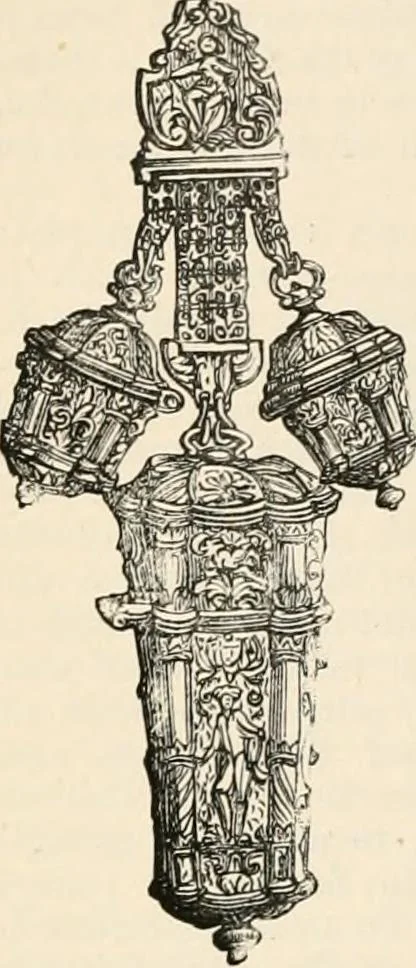 An illustration from An illustrated dictionary of words used in art and archaeology. Explaining terms frequently used in works on architecture, arms, bronzes, Christian art, colour, costume, decoration, devices, emblems, heraldry, lace, personal ornaments, pottery, painting, sculpture, &c, with their derivations, 1883, leaf 149