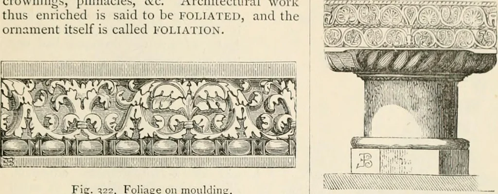 An illustration from An illustrated dictionary of words used in art and archaeology. Explaining terms frequently used in works on architecture, arms, bronzes, Christian art, colour, costume, decoration, devices, emblems, heraldry, lace, personal ornaments, pottery, painting, sculpture, &c, with their derivations, 1883, leaf 160