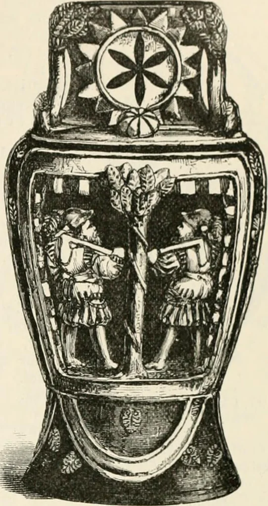 An illustration from An illustrated dictionary of words used in art and archaeology. Explaining terms frequently used in works on architecture, arms, bronzes, Christian art, colour, costume, decoration, devices, emblems, heraldry, lace, personal ornaments, pottery, painting, sculpture, &c, with their derivations, 1883, leaf 174