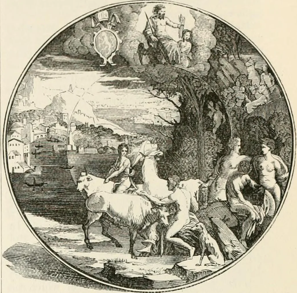 An illustration from An illustrated dictionary of words used in art and archaeology. Explaining terms frequently used in works on architecture, arms, bronzes, Christian art, colour, costume, decoration, devices, emblems, heraldry, lace, personal ornaments, pottery, painting, sculpture, &c, with their derivations, 1883, leaf 220