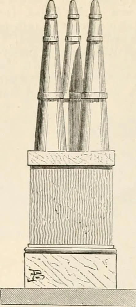 An illustration from An illustrated dictionary of words used in art and archaeology. Explaining terms frequently used in works on architecture, arms, bronzes, Christian art, colour, costume, decoration, devices, emblems, heraldry, lace, personal ornaments, pottery, painting, sculpture, &c, with their derivations, 1883, leaf 227