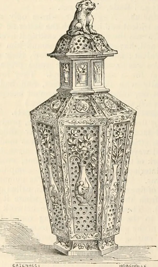 An illustration from An illustrated dictionary of words used in art and archaeology. Explaining terms frequently used in works on architecture, arms, bronzes, Christian art, colour, costume, decoration, devices, emblems, heraldry, lace, personal ornaments, pottery, painting, sculpture, &c, with their derivations, 1883, leaf 295