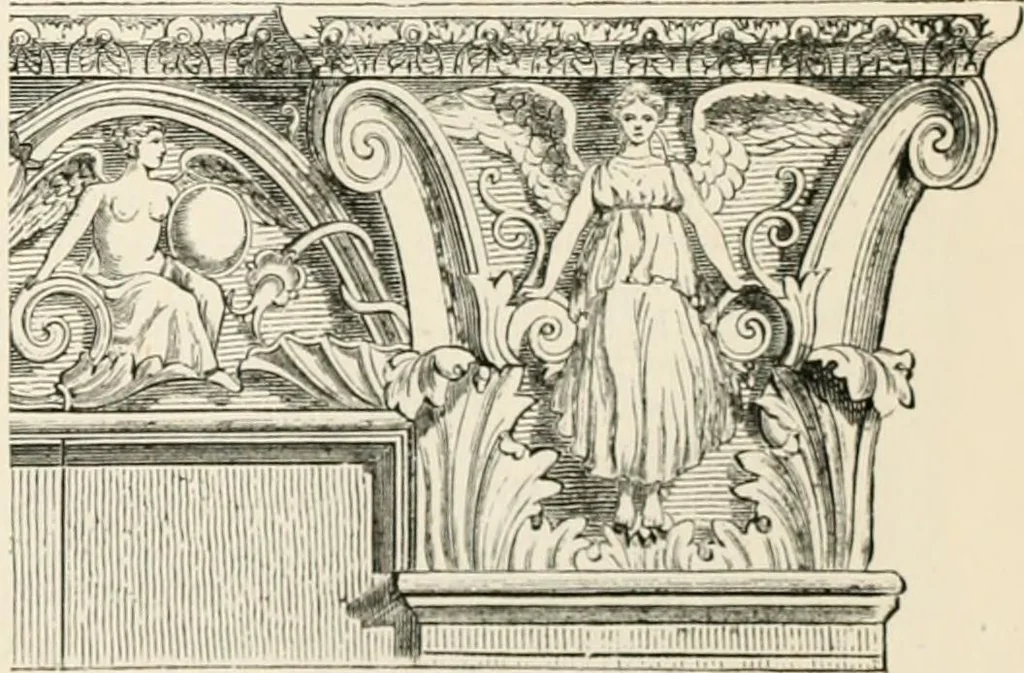 An illustration from An illustrated dictionary of words used in art and archaeology. Explaining terms frequently used in works on architecture, arms, bronzes, Christian art, colour, costume, decoration, devices, emblems, heraldry, lace, personal ornaments, pottery, painting, sculpture, &c, with their derivations, 1883, leaf 30