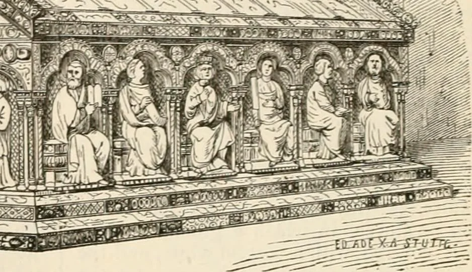 An illustration from An illustrated dictionary of words used in art and archaeology. Explaining terms frequently used in works on architecture, arms, bronzes, Christian art, colour, costume, decoration, devices, emblems, heraldry, lace, personal ornaments, pottery, painting, sculpture, &c, with their derivations, 1883, leaf 313