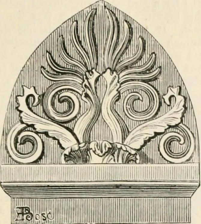 An illustration from An illustrated dictionary of words used in art and archaeology. Explaining terms frequently used in works on architecture, arms, bronzes, Christian art, colour, costume, decoration, devices, emblems, heraldry, lace, personal ornaments, pottery, painting, sculpture, &c, with their derivations, 1883, leaf 322