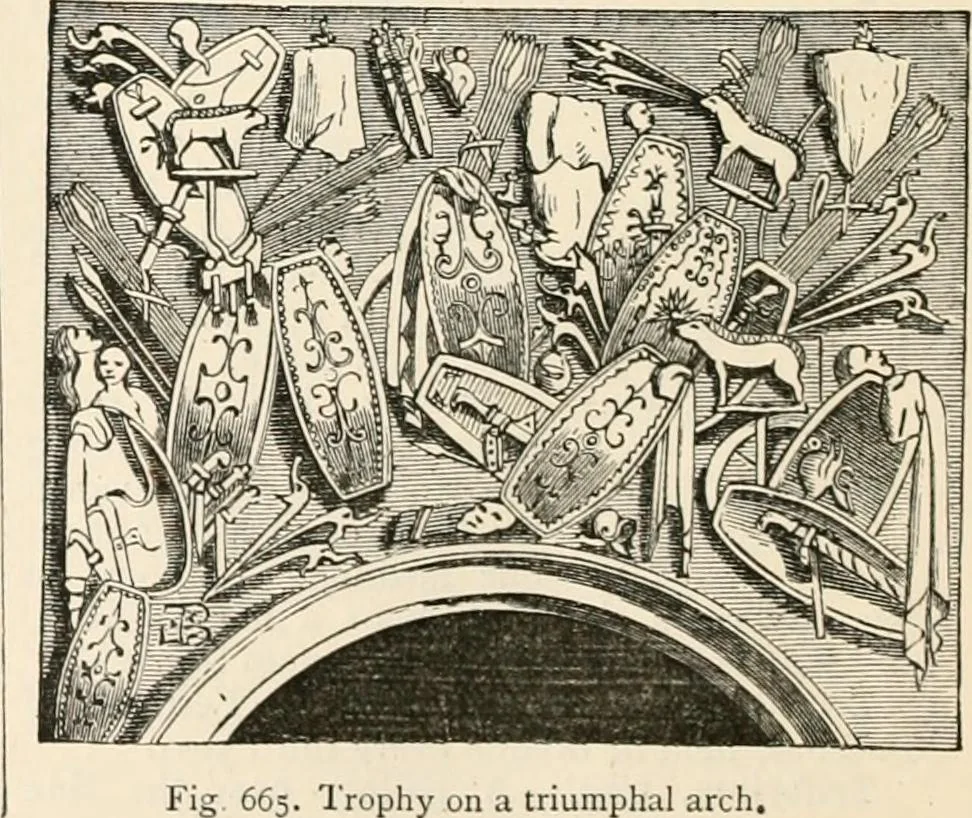 An illustration from An illustrated dictionary of words used in art and archaeology. Explaining terms frequently used in works on architecture, arms, bronzes, Christian art, colour, costume, decoration, devices, emblems, heraldry, lace, personal ornaments, pottery, painting, sculpture, &c, with their derivations, 1883, leaf 343