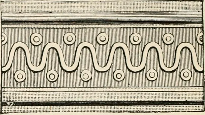 An illustration from An illustrated dictionary of words used in art and archaeology. Explaining terms frequently used in works on architecture, arms, bronzes, Christian art, colour, costume, decoration, devices, emblems, heraldry, lace, personal ornaments, pottery, painting, sculpture, &c, with their derivations, 1883, leaf 347