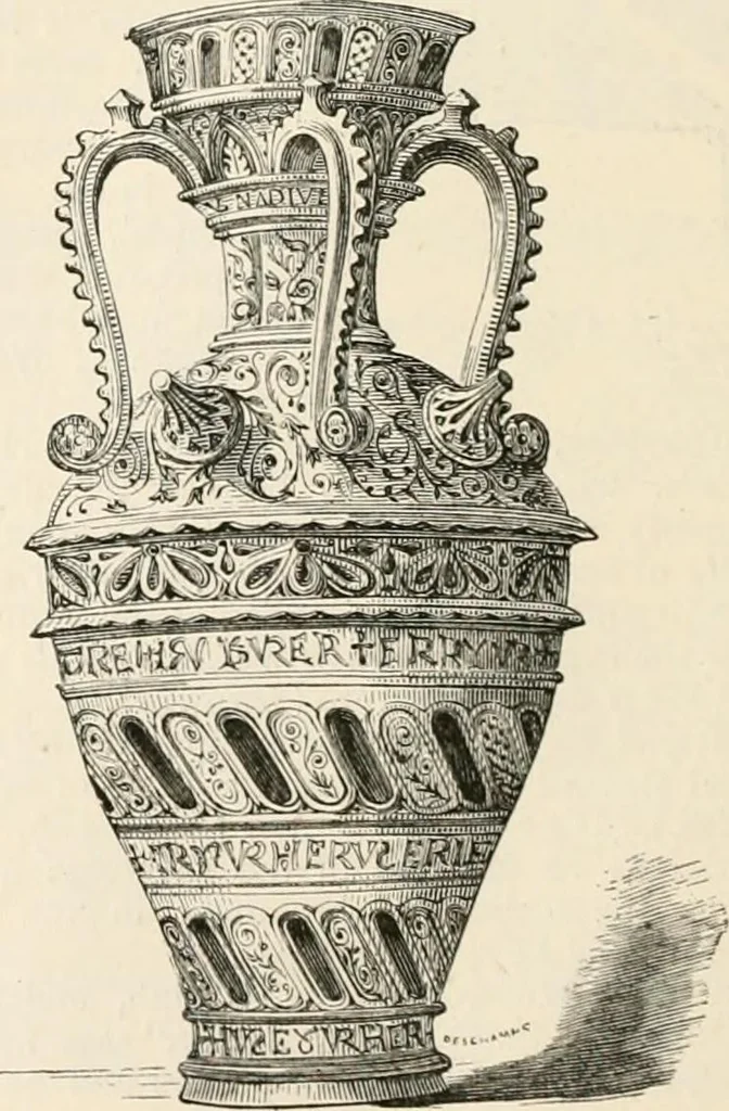 An illustration from An illustrated dictionary of words used in art and archaeology. Explaining terms frequently used in works on architecture, arms, bronzes, Christian art, colour, costume, decoration, devices, emblems, heraldry, lace, personal ornaments, pottery, painting, sculpture, &c, with their derivations, 1883, leaf 349