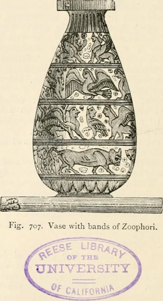 An illustration from An illustrated dictionary of words used in art and archaeology. Explaining terms frequently used in works on architecture, arms, bronzes, Christian art, colour, costume, decoration, devices, emblems, heraldry, lace, personal ornaments, pottery, painting, sculpture, &c, with their derivations, 1883, leaf 367