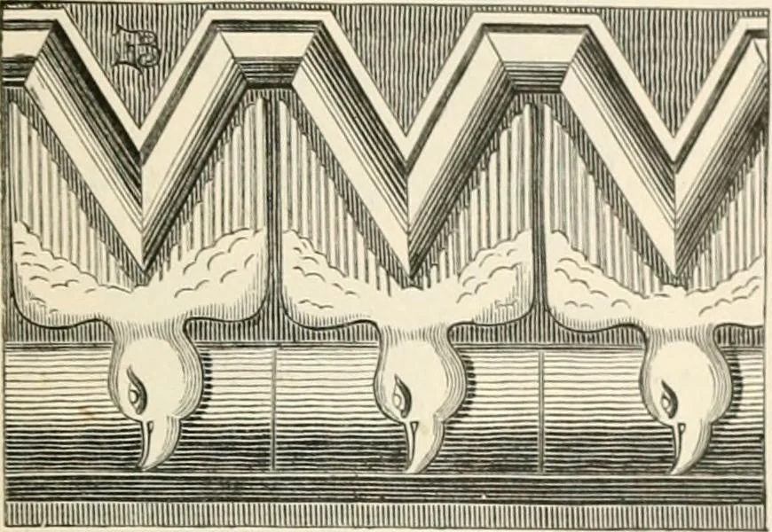 An illustration from An illustrated dictionary of words used in art and archaeology. Explaining terms frequently used in works on architecture, arms, bronzes, Christian art, colour, costume, decoration, devices, emblems, heraldry, lace, personal ornaments, pottery, painting, sculpture, &c, with their derivations, 1883, leaf 54