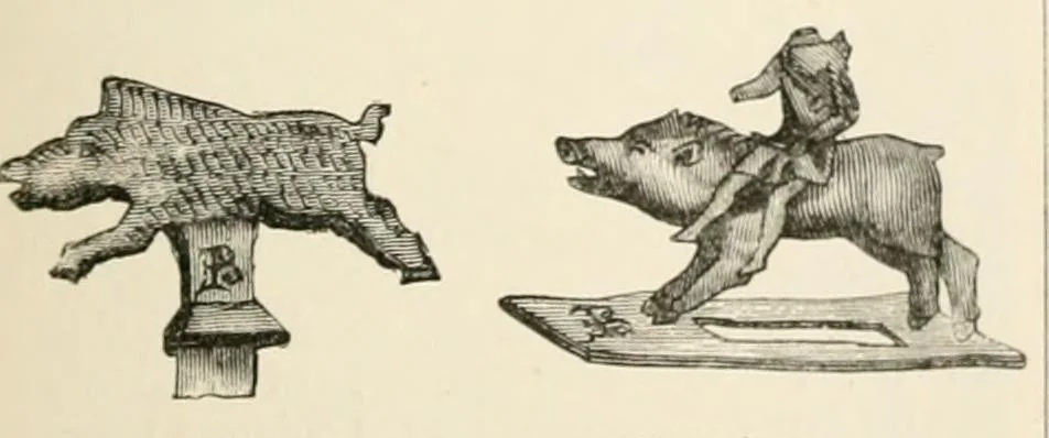 An illustration from An illustrated dictionary of words used in art and archaeology. Explaining terms frequently used in works on architecture, arms, bronzes, Christian art, colour, costume, decoration, devices, emblems, heraldry, lace, personal ornaments, pottery, painting, sculpture, &c, with their derivations, 1883, leaf 58