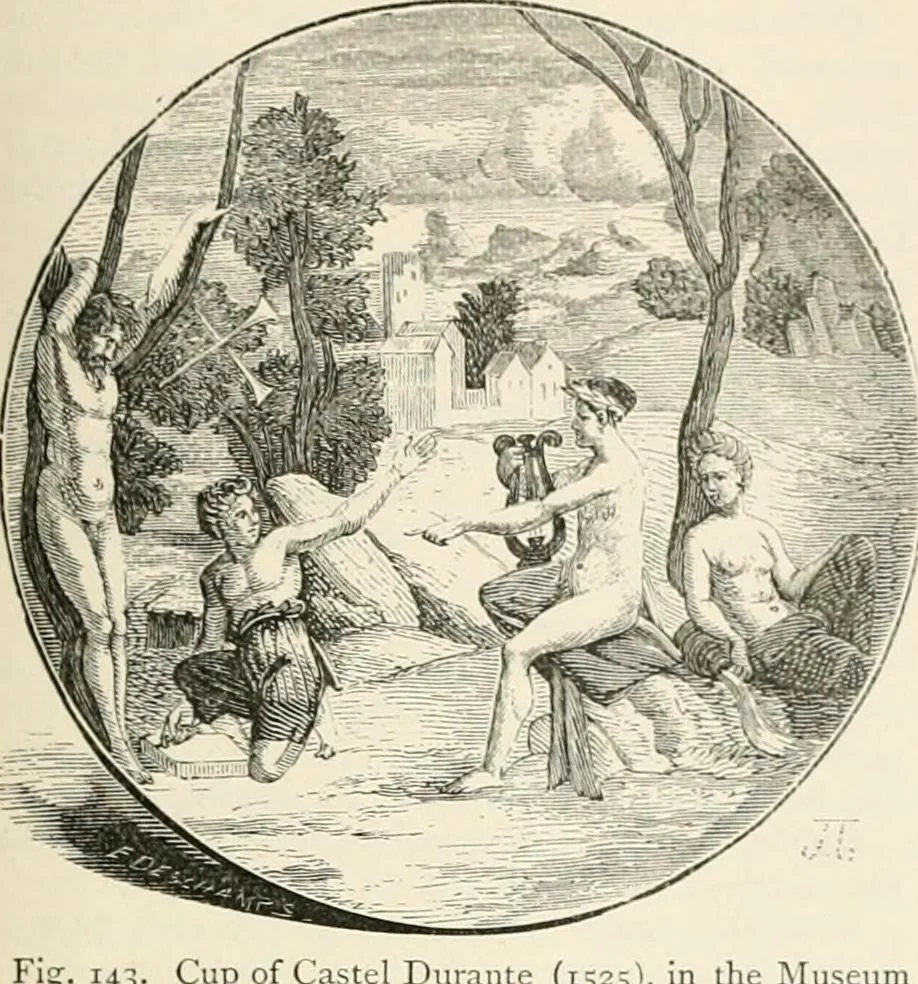 An illustration from An illustrated dictionary of words used in art and archaeology. Explaining terms frequently used in works on architecture, arms, bronzes, Christian art, colour, costume, decoration, devices, emblems, heraldry, lace, personal ornaments, pottery, painting, sculpture, &c, with their derivations, 1883, leaf 76