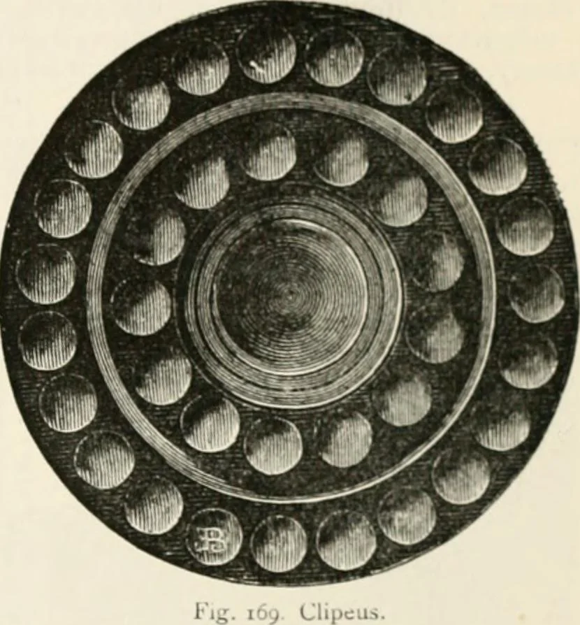 An illustration from An illustrated dictionary of words used in art and archaeology. Explaining terms frequently used in works on architecture, arms, bronzes, Christian art, colour, costume, decoration, devices, emblems, heraldry, lace, personal ornaments, pottery, painting, sculpture, &c, with their derivations, 1883, leaf 92