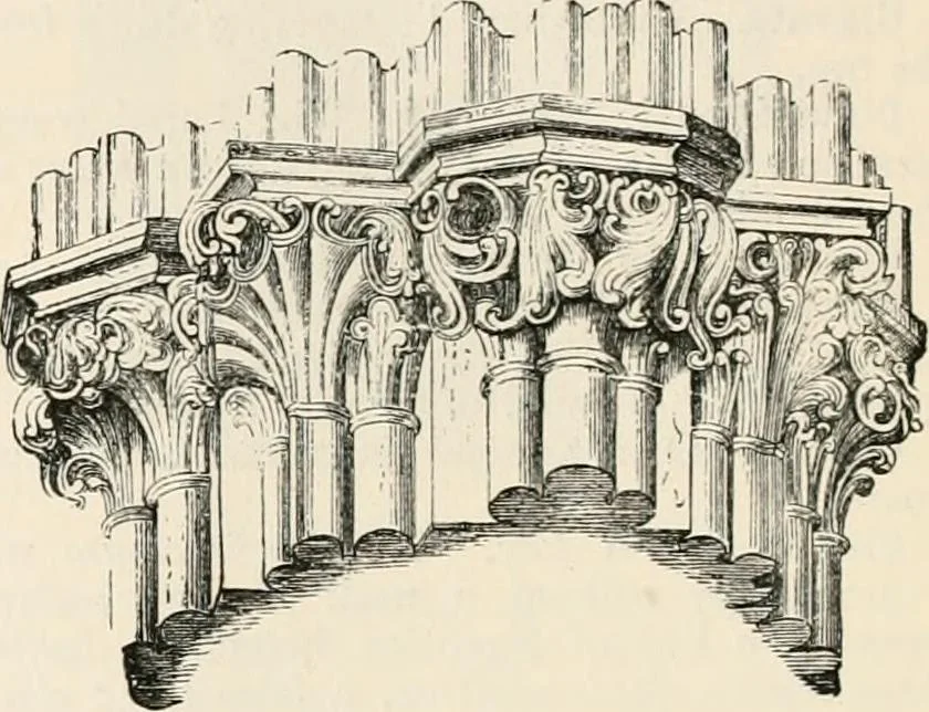 An illustration from An illustrated dictionary of words used in art and archaeology. Explaining terms frequently used in works on architecture, arms, bronzes, Christian art, colour, costume, decoration, devices, emblems, heraldry, lace, personal ornaments, pottery, painting, sculpture, &c, with their derivations, 1883, leaf 93