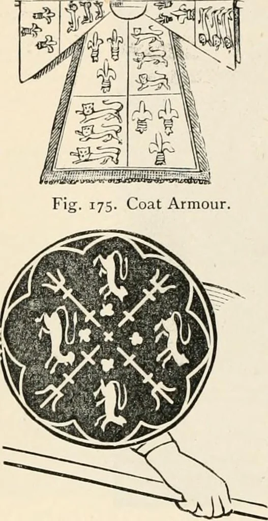 An illustration from An illustrated dictionary of words used in art and archaeology. Explaining terms frequently used in works on architecture, arms, bronzes, Christian art, colour, costume, decoration, devices, emblems, heraldry, lace, personal ornaments, pottery, painting, sculpture, &c, with their derivations, 1883, leaf 95