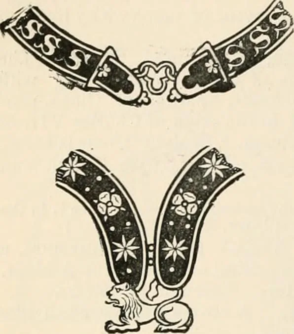 An illustration from An illustrated dictionary of words used in art and archaeology. Explaining terms frequently used in works on architecture, arms, bronzes, Christian art, colour, costume, decoration, devices, emblems, heraldry, lace, personal ornaments, pottery, painting, sculpture, &c, with their derivations, 1883, leaf 99