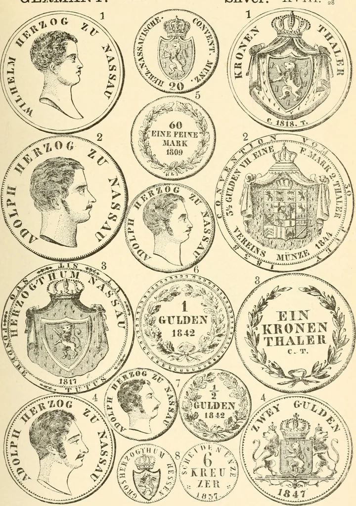 An illustration from Illustrated encyclopaedia of gold and silver coins of the world; illustrating the modern, ancient, current and curious, from A.D. 1885 back to B.C. 700, 1886, leaf 180