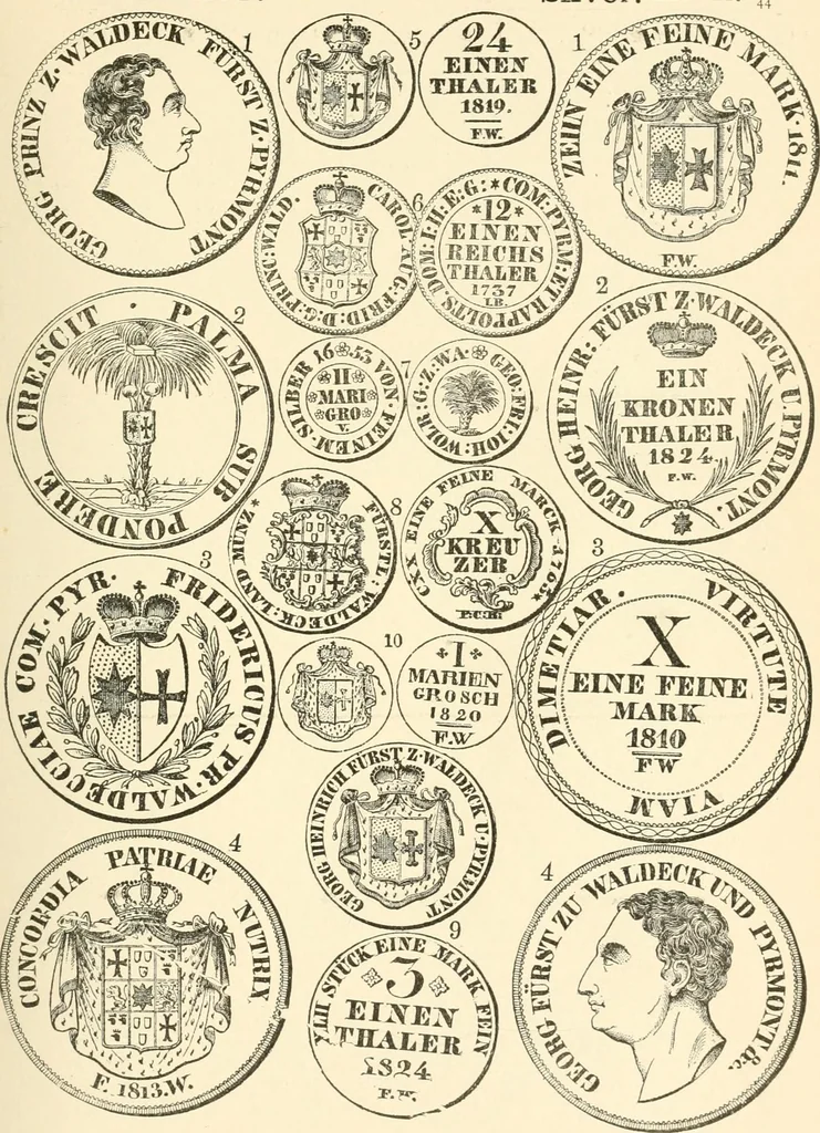 An illustration from Illustrated encyclopaedia of gold and silver coins of the world; illustrating the modern, ancient, current and curious, from A.D. 1885 back to B.C. 700, 1886, leaf 214