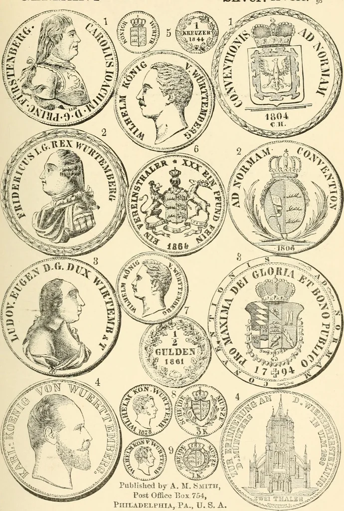 An illustration from Illustrated encyclopaedia of gold and silver coins of the world; illustrating the modern, ancient, current and curious, from A.D. 1885 back to B.C. 700, 1886, leaf 226