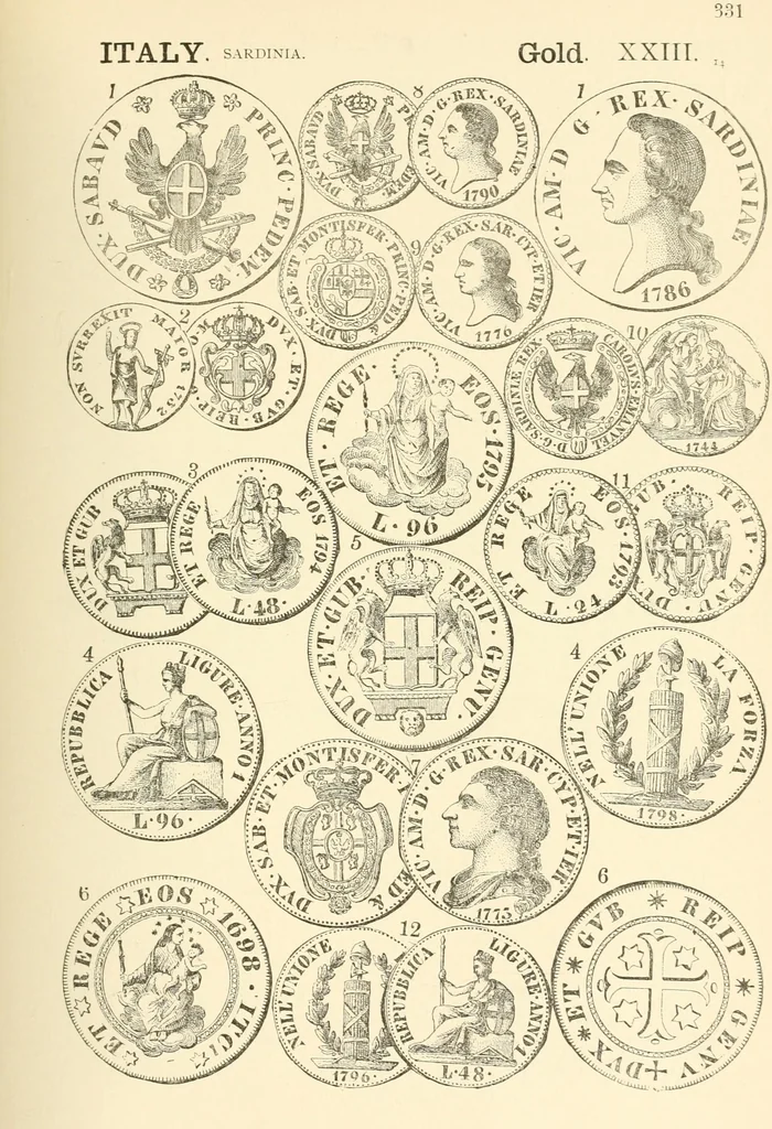 An illustration from Illustrated encyclopaedia of gold and silver coins of the world; illustrating the modern, ancient, current and curious, from A.D. 1885 back to B.C. 700, 1886, leaf 334