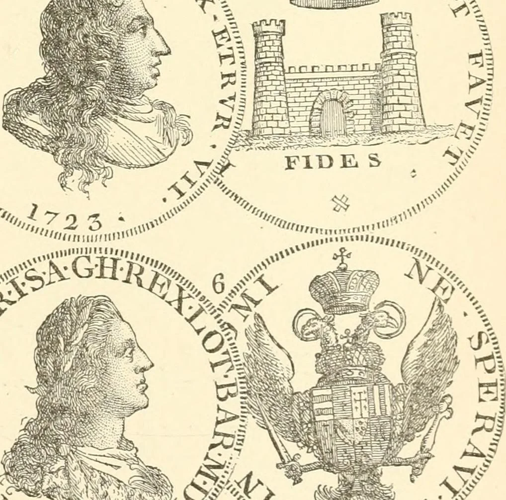 An illustration from Illustrated encyclopaedia of gold and silver coins of the world; illustrating the modern, ancient, current and curious, from A.D. 1885 back to B.C. 700, 1886, leaf 354