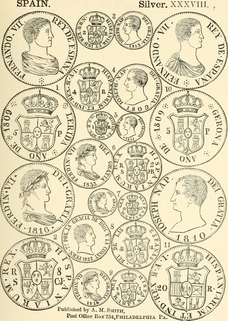 An illustration from Illustrated encyclopaedia of gold and silver coins of the world; illustrating the modern, ancient, current and curious, from A.D. 1885 back to B.C. 700, 1886, leaf 404