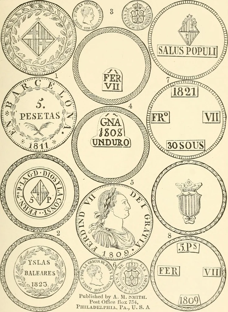An illustration from Illustrated encyclopaedia of gold and silver coins of the world; illustrating the modern, ancient, current and curious, from A.D. 1885 back to B.C. 700, 1886, leaf 408
